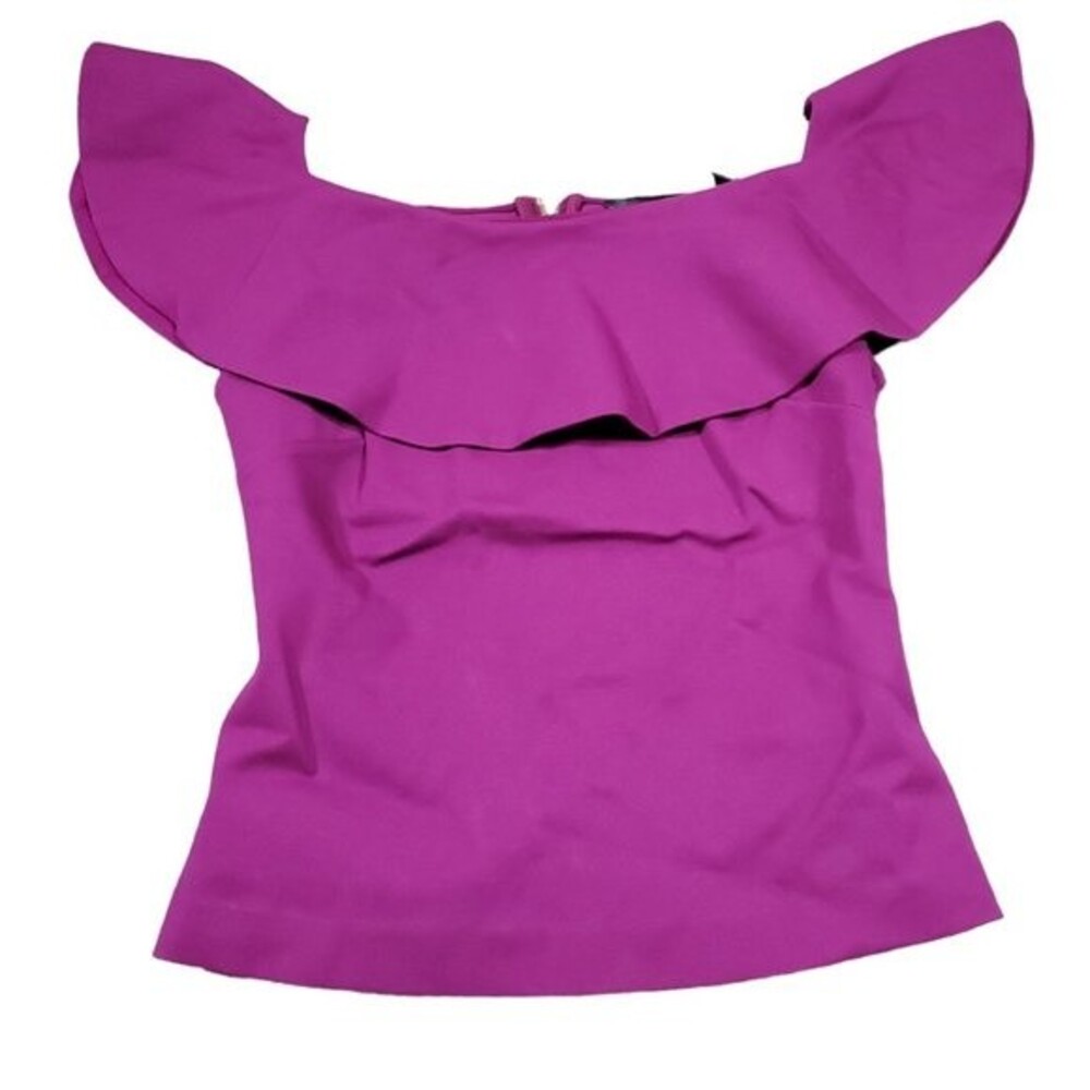 Ted Baker Frill Detail Bardot Top Ruffle Purple NWT Ted Size 0 US Women's 2 - Picture 2 of 10